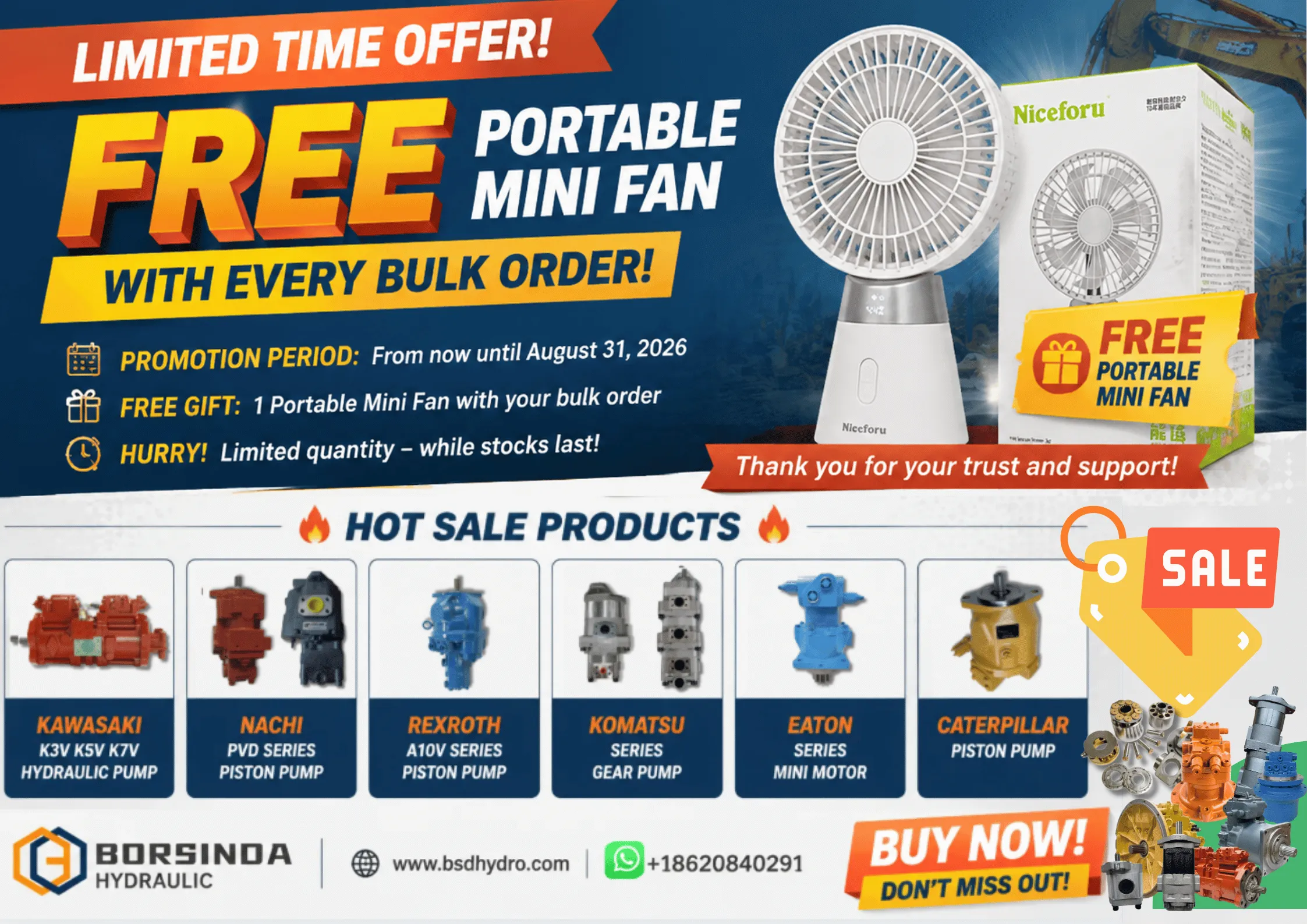 Summer Promotion 2026: Free Gift for Bulk Orders of Excavator Hydraulic Pump Parts | BORSINDA HYDRAULIC(pic2) Summer Promotion 2026: Free Gift for Bulk Orders of Excavator Hydraulic Pump Parts | BORSINDA HYDRAULIC(pic2)